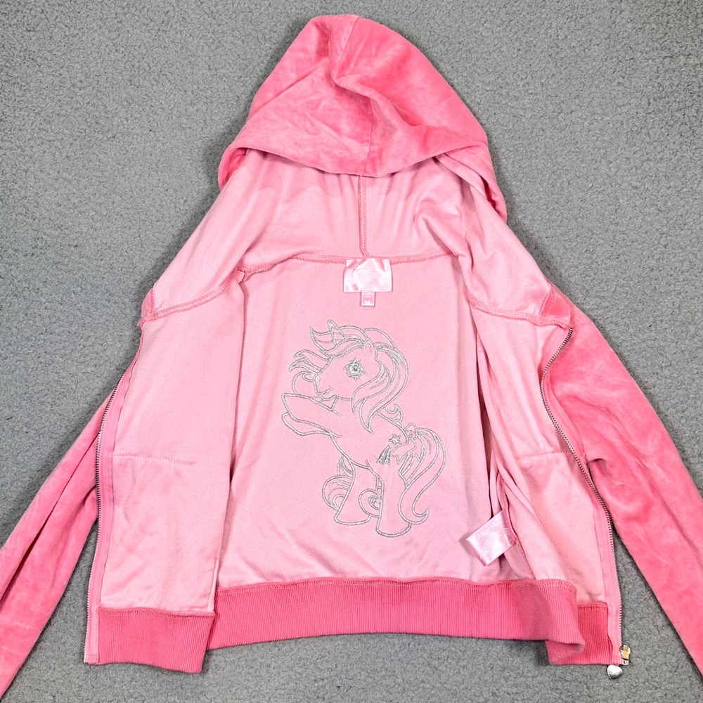 Dolls Kill My Little Pony Velour Cropped Track Jacket Women's M Pink Rhinestone - Picture 9 of 14